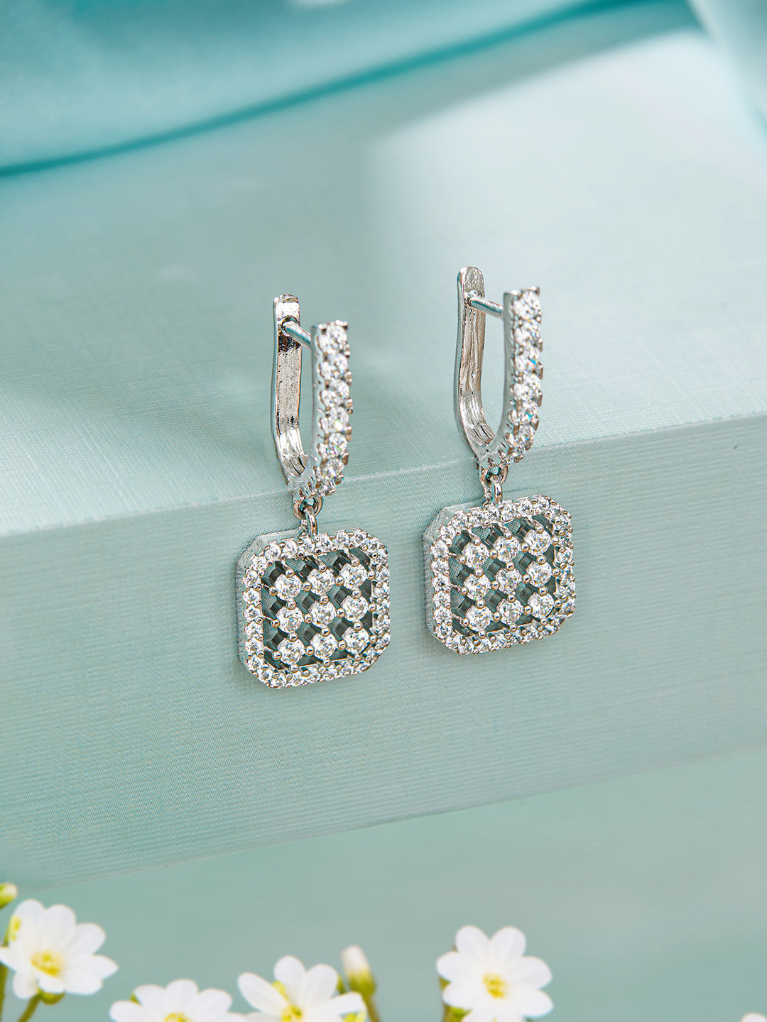 925 Sterling Silver Rhodium Plated Bar Pattern Drop Bali Hoop Earrings